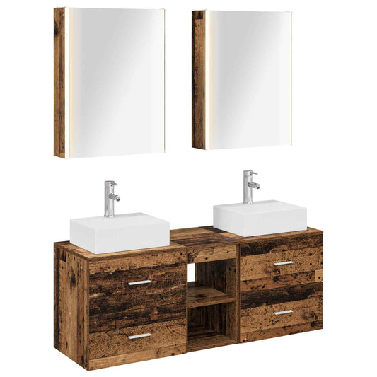Bathroom Furniture Set 5 pcs Old Wood Engineered Wood and Glass Bathroom Furniture Set 5 pcs Old Wood Engineered Wood and Glass