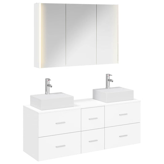 Bathroom Furniture Set 4 pcs White Engineered Wood and Glass Bathroom Furniture Set 4 pcs White Engineered Wood and Glass