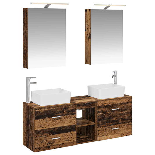 Bathroom Furniture Set 5 pcs Old Wood Engineered Wood and Glass Bathroom Furniture Set 5 pcs Old Wood Engineered Wood and Glass