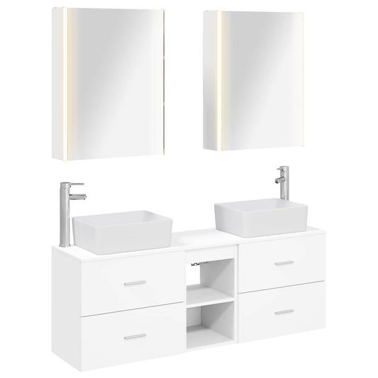 Bathroom Furniture Set 5 pcs White Engineered Wood and Glass Bathroom Furniture Set 5 pcs White Engineered Wood and Glass