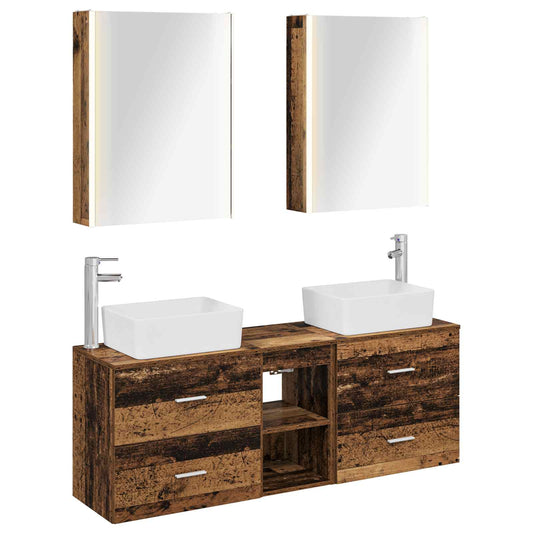 Bathroom Furniture Set 5 pcs Old Wood Engineered Wood and Glass Bathroom Furniture Set 5 pcs Old Wood Engineered Wood and Glass