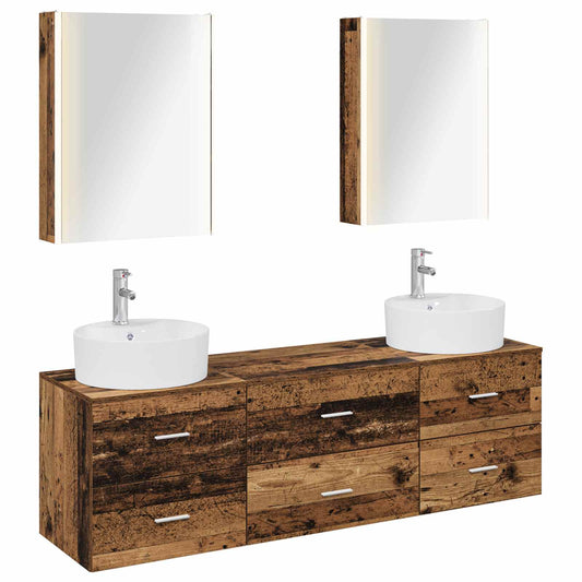 Bathroom Furniture Set 5 pcs Old Wood Engineered Wood and Glass Bathroom Furniture Set 5 pcs Old Wood Engineered Wood and Glass