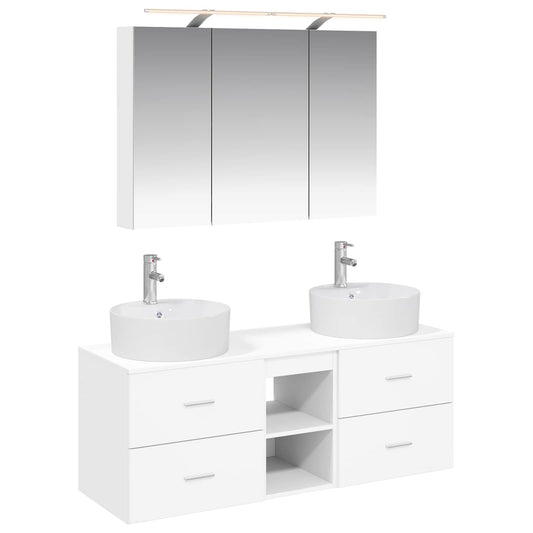 Bathroom Furniture Set 4 pcs White Engineered Wood and Glass Bathroom Furniture Set 4 pcs White Engineered Wood and Glass