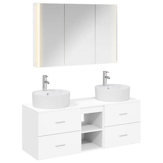Bathroom Furniture Set 4 pcs White Engineered Wood and Glass Bathroom Furniture Set 4 pcs White Engineered Wood and Glass