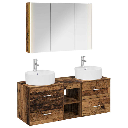 Bathroom Furniture Set 4 pcs Old Wood Engineered Wood and Glass Bathroom Furniture Set 4 pcs Old Wood Engineered Wood and Glass