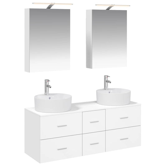 Bathroom Furniture Set 5 pcs White Engineered Wood and Glass Bathroom Furniture Set 5 pcs White Engineered Wood and Glass
