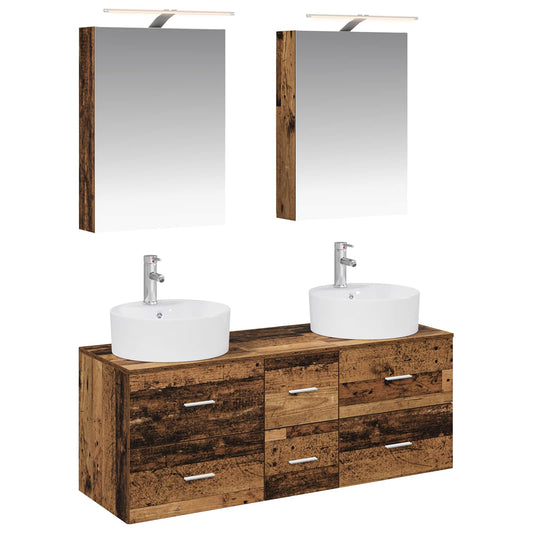 Bathroom Furniture Set 5 pcs Old Wood Engineered Wood and Glass Bathroom Furniture Set 5 pcs Old Wood Engineered Wood and Glass