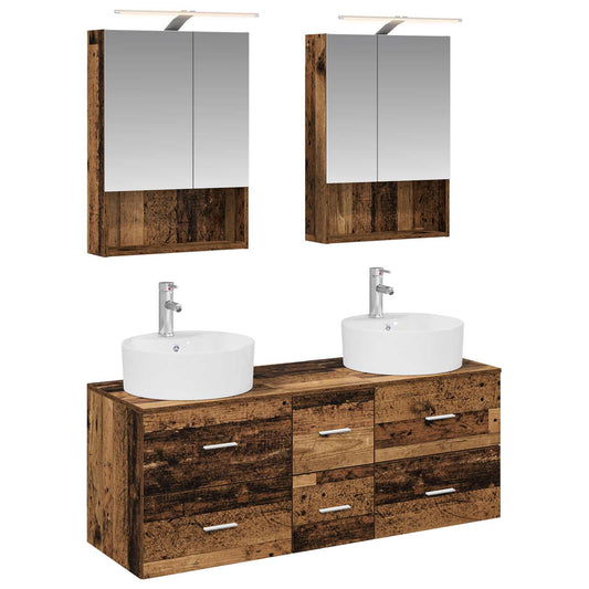 Bathroom Furniture Set 5 pcs Old Wood Engineered Wood and Glass Bathroom Furniture Set 5 pcs Old Wood Engineered Wood and Glass