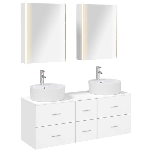 Bathroom Furniture Set 5 pcs White Engineered Wood and Glass Bathroom Furniture Set 5 pcs White Engineered Wood and Glass