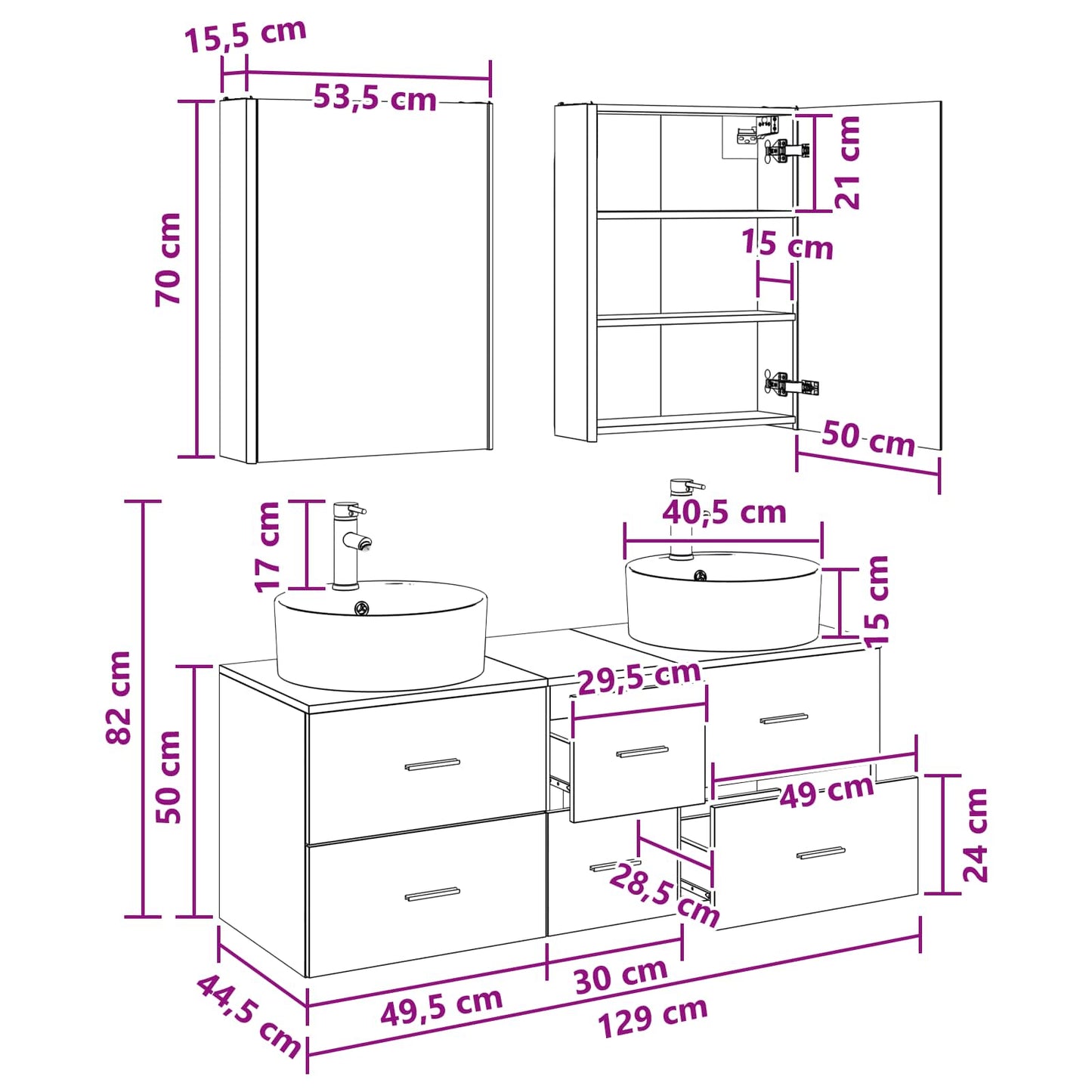 Bathroom Furniture Set 5 pcs Concrete Grey