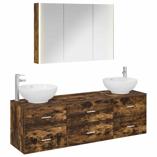 Bathroom Furniture Set 4 pcs Smoked Oak Bathroom Furniture Set 4 pcs Smoked Oak