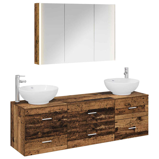 Bathroom Furniture Set 4 pcs Old Wood Engineered Wood and Glass Bathroom Furniture Set 4 pcs Old Wood Engineered Wood and Glass