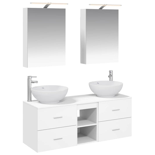 Bathroom Furniture Set 5 pcs White Engineered Wood and Glass Bathroom Furniture Set 5 pcs White Engineered Wood and Glass