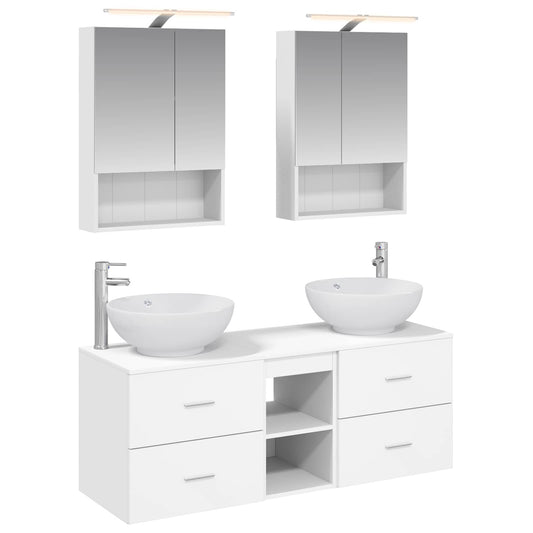 Bathroom Furniture Set 5 pcs White Engineered Wood and Glass Bathroom Furniture Set 5 pcs White Engineered Wood and Glass