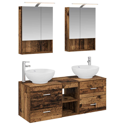 Bathroom Furniture Set 5 pcs Old Wood Engineered Wood and Glass Bathroom Furniture Set 5 pcs Old Wood Engineered Wood and Glass