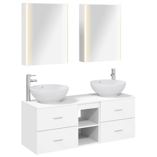 Bathroom Furniture Set 5 pcs White Engineered Wood and Glass Bathroom Furniture Set 5 pcs White Engineered Wood and Glass