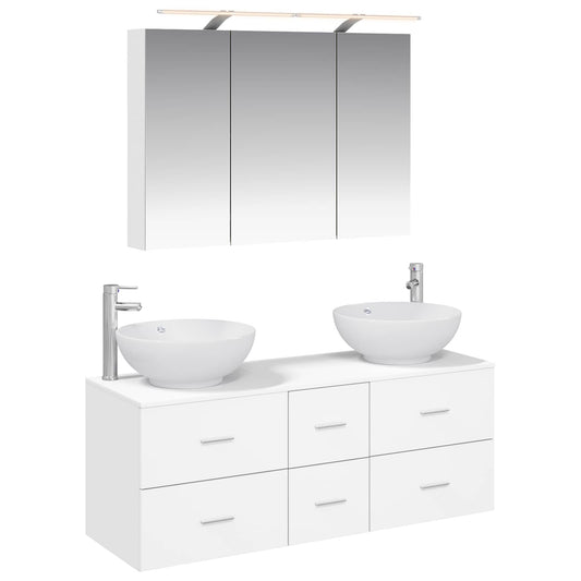Bathroom Furniture Set 4 pcs White Engineered Wood and Glass Bathroom Furniture Set 4 pcs White Engineered Wood and Glass