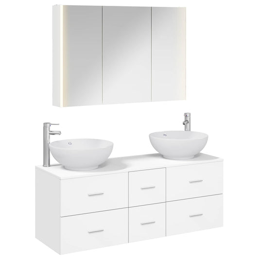 Bathroom Furniture Set 4 pcs White Engineered Wood and Glass Bathroom Furniture Set 4 pcs White Engineered Wood and Glass