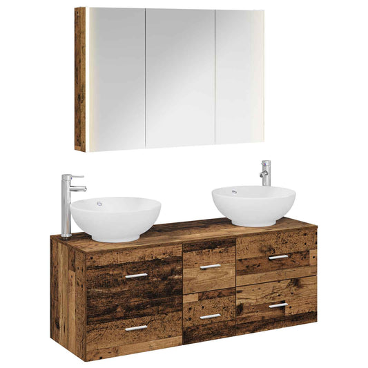 Bathroom Furniture Set 4 pcs Old Wood Engineered Wood and Glass Bathroom Furniture Set 4 pcs Old Wood Engineered Wood and Glass