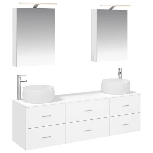 Bathroom Furniture Set 5 pcs White Engineered Wood and Glass Bathroom Furniture Set 5 pcs White Engineered Wood and Glass