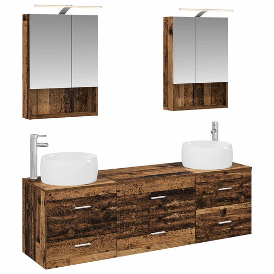 Bathroom Furniture Set 5 pcs Old Wood Engineered Wood and Glass Bathroom Furniture Set 5 pcs Old Wood Engineered Wood and Glass