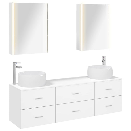 Bathroom Furniture Set 5 pcs White Engineered Wood and Glass Bathroom Furniture Set 5 pcs White Engineered Wood and Glass