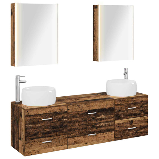 Bathroom Furniture Set 5 pcs Old Wood Engineered Wood and Glass Bathroom Furniture Set 5 pcs Old Wood Engineered Wood and Glass