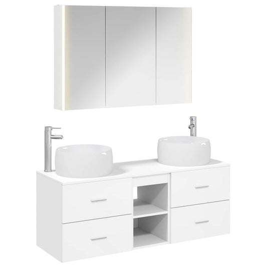 Bathroom Furniture Set 4 pcs White Engineered Wood and Glass Bathroom Furniture Set 4 pcs White Engineered Wood and Glass