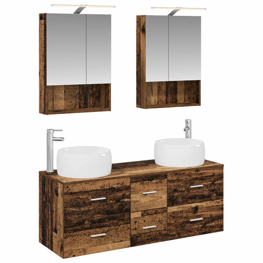 Bathroom Furniture Set 5 pcs Old Wood Engineered Wood and Glass Bathroom Furniture Set 5 pcs Old Wood Engineered Wood and Glass