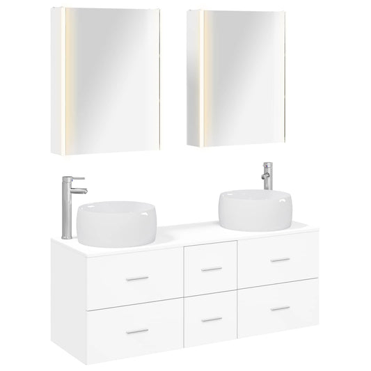 Bathroom Furniture Set 5 pcs White Engineered Wood and Glass Bathroom Furniture Set 5 pcs White Engineered Wood and Glass
