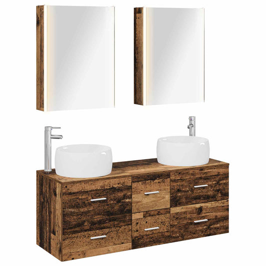 Bathroom Furniture Set 5 pcs Old Wood Engineered Wood and Glass Bathroom Furniture Set 5 pcs Old Wood Engineered Wood and Glass