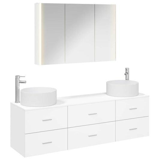 Bathroom Furniture Set 4 pcs White Engineered Wood and Glass Bathroom Furniture Set 4 pcs White Engineered Wood and Glass