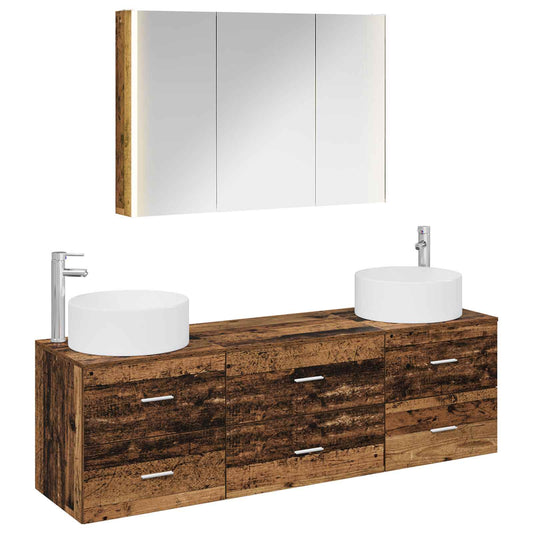 Bathroom Furniture Set 4 pcs Old Wood Engineered Wood and Glass Bathroom Furniture Set 4 pcs Old Wood Engineered Wood and Glass