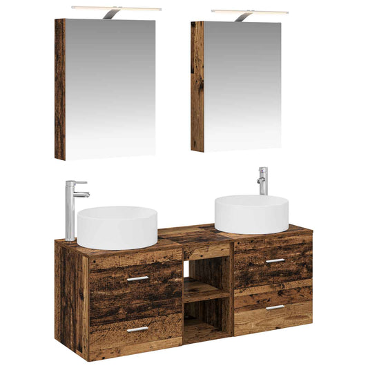 Bathroom Furniture Set 5 pcs Old Wood Engineered Wood and Glass Bathroom Furniture Set 5 pcs Old Wood Engineered Wood and Glass