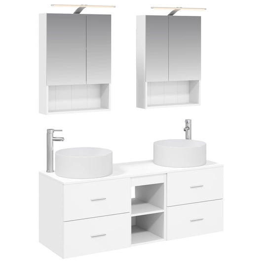 Bathroom Furniture Set 5 pcs White Engineered Wood and Glass Bathroom Furniture Set 5 pcs White Engineered Wood and Glass