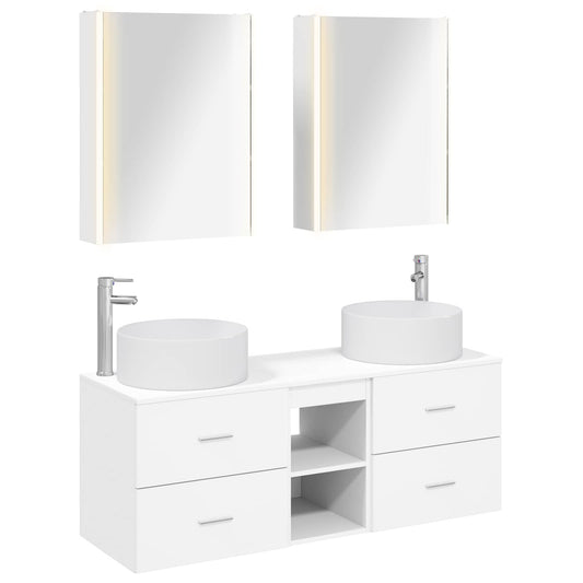 Bathroom Furniture Set 5 pcs White Engineered Wood and Glass Bathroom Furniture Set 5 pcs White Engineered Wood and Glass