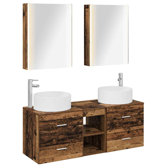 Bathroom Furniture Set 5 pcs Old Wood Engineered Wood and Glass Bathroom Furniture Set 5 pcs Old Wood Engineered Wood and Glass