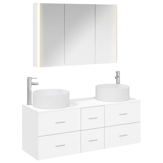 Bathroom Furniture Set 4 pcs White Engineered Wood and Glass Bathroom Furniture Set 4 pcs White Engineered Wood and Glass