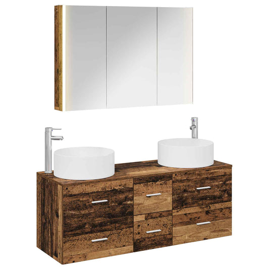 Bathroom Furniture Set 4 pcs Old Wood Engineered Wood and Glass Bathroom Furniture Set 4 pcs Old Wood Engineered Wood and Glass