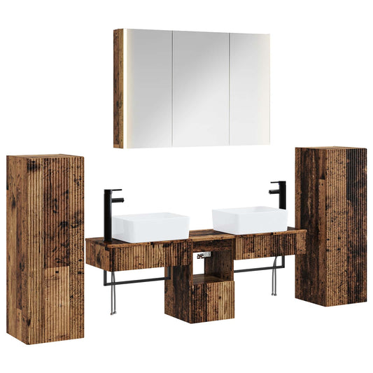 Bathroom Furniture Set 6 pcs Old Wood Engineered Wood and Glass Bathroom Furniture Set 6 pcs Old Wood Engineered Wood and Glass