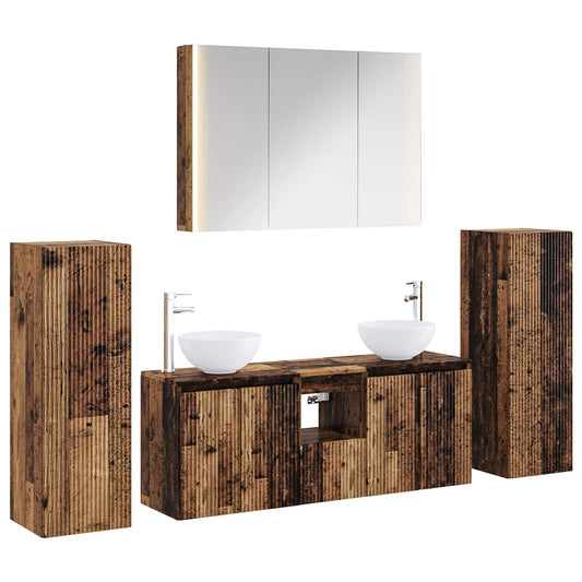 Bathroom Furniture Set 6 pcs Old Wood Engineered Wood and Glass Bathroom Furniture Set 6 pcs Old Wood Engineered Wood and Glass
