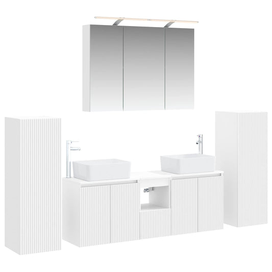 Bathroom Furniture Set 6 pcs White Engineered Wood and Glass Bathroom Furniture Set 6 pcs White Engineered Wood and Glass