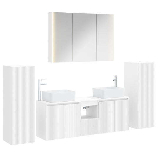 Bathroom Furniture Set 6 pcs White Engineered Wood and Glass Bathroom Furniture Set 6 pcs White Engineered Wood and Glass