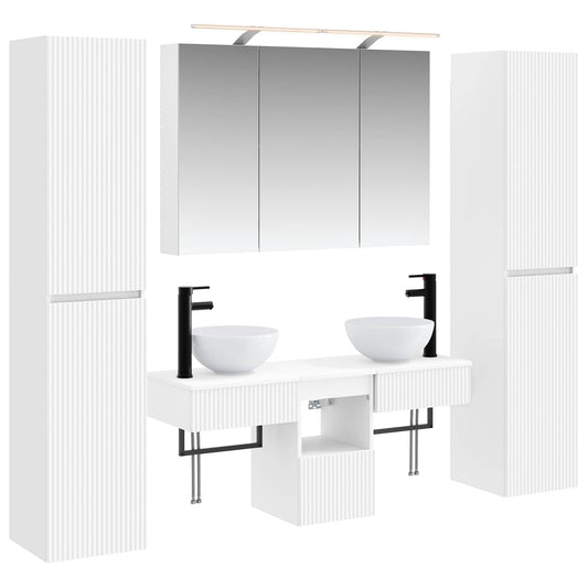 Bathroom Furniture Set 6 pcs White Engineered Wood and Glass Bathroom Furniture Set 6 pcs White Engineered Wood and Glass