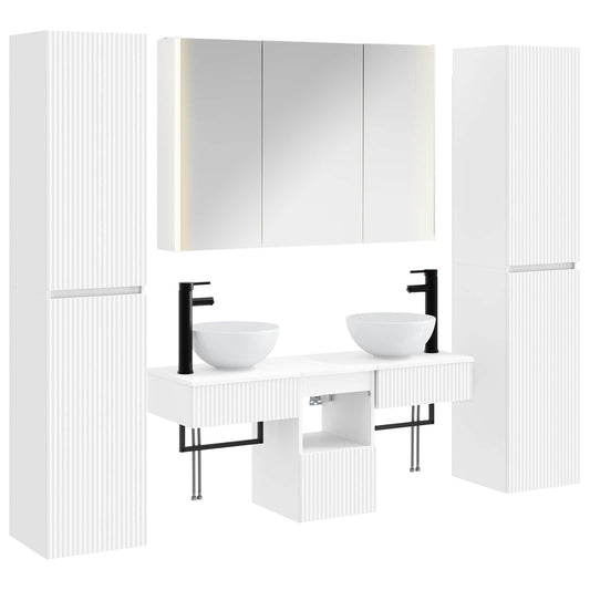 Bathroom Furniture Set 6 pcs White Engineered Wood and Glass Bathroom Furniture Set 6 pcs White Engineered Wood and Glass