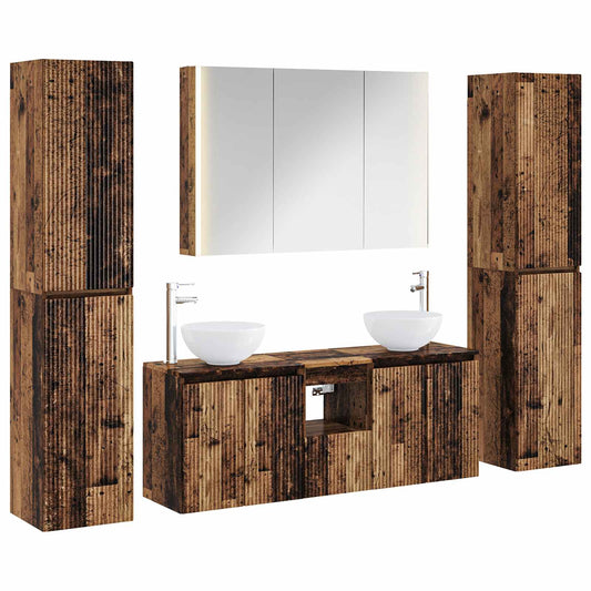 Bathroom Furniture Set 6 pcs Old Wood Engineered Wood and Glass Bathroom Furniture Set 6 pcs Old Wood Engineered Wood and Glass