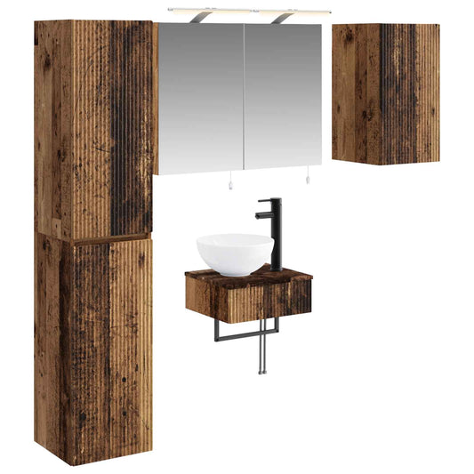 Bathroom Furniture Set 5 pcs Old Wood Engineered Wood and Glass Bathroom Furniture Set 5 pcs Old Wood Engineered Wood and Glass