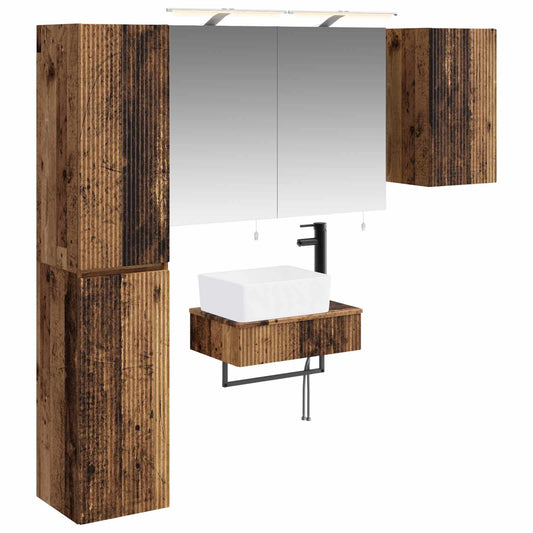Bathroom Furniture Set 5 pcs Old Wood Engineered Wood and Glass Bathroom Furniture Set 5 pcs Old Wood Engineered Wood and Glass