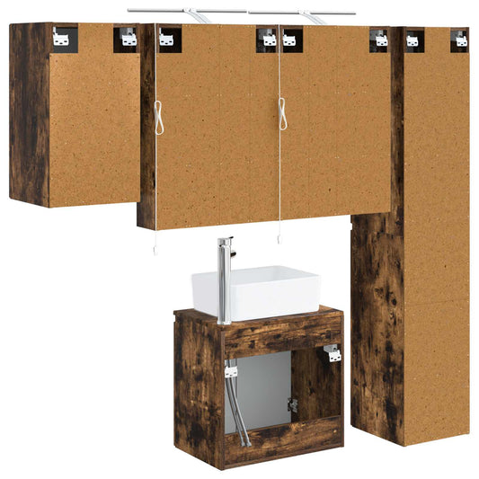 Bathroom Cabinet Set 5 pcs Smoked Oak Engineered Wood Bathroom Cabinet Set 5 pcs Smoked Oak Engineered Wood