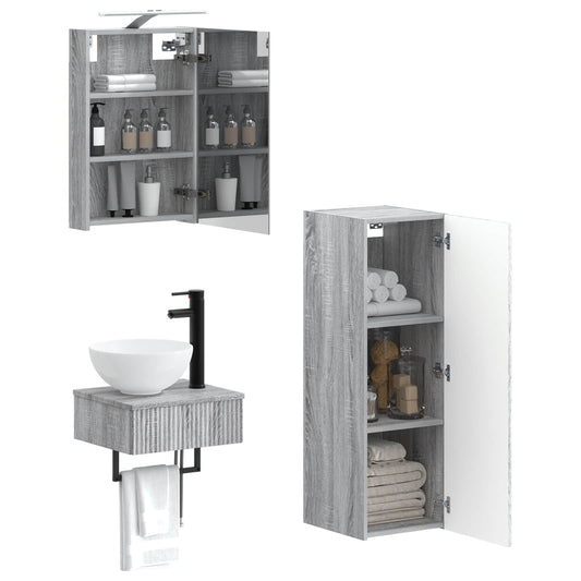 Bathroom Cabinet Set 4 pcs Grey Sonoma 40 x 10.5 x 60.5 cm Bathroom Cabinet Set 4 pcs Grey Sonoma 40 x 10.5 x 60.5 cm